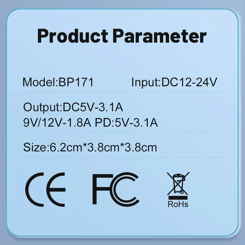 Cargador de Coche 66W – 5 Puertos USB con Pantalla Digital