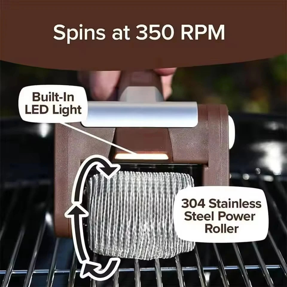 Cepillo Eléctrico Rotativo para Parrilla – Acero Inoxidable 304 + LED