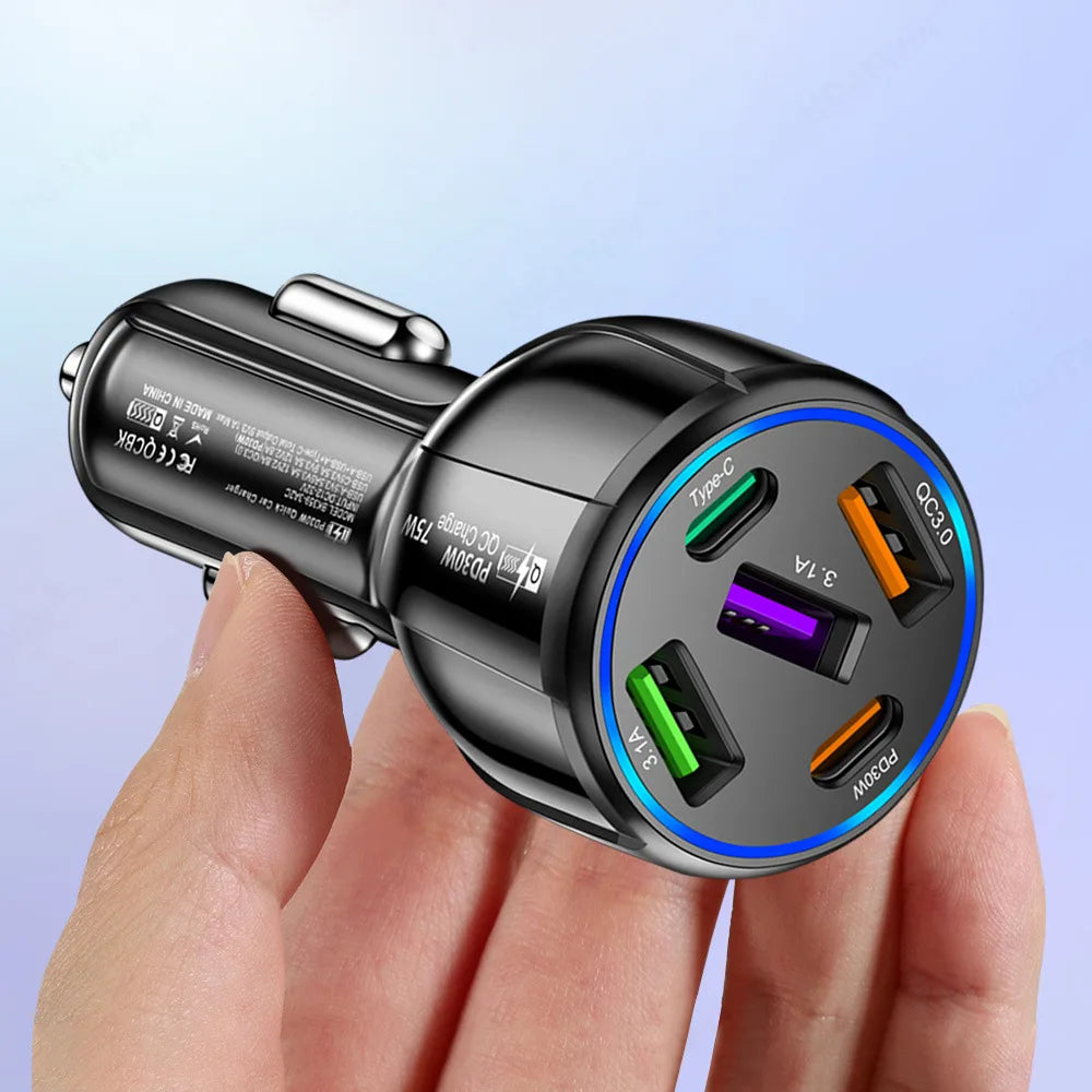 Cargador de Coche 66W – 5 Puertos USB con Pantalla Digital