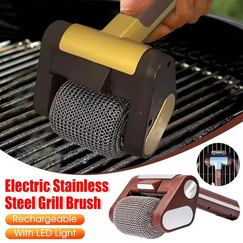 Cepillo Eléctrico Rotativo para Parrilla – Acero Inoxidable 304 + LED